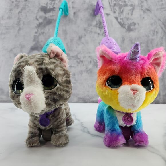 FurReal Friends Unicorn Cat & Gray Cat leash 2018 Hasbro walksalot toys works! - Picture 2 of 16